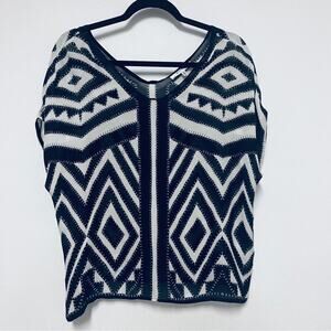 MILLY 100% Silk Geometric Blouse - Dolman Sleeve Aztec Pattern - Scoop Neck top